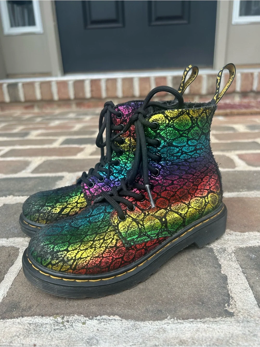 Dr. Martens Kids Metallic Rainbow Foil 1460 Pascal Lace-Up Combat Boots 12